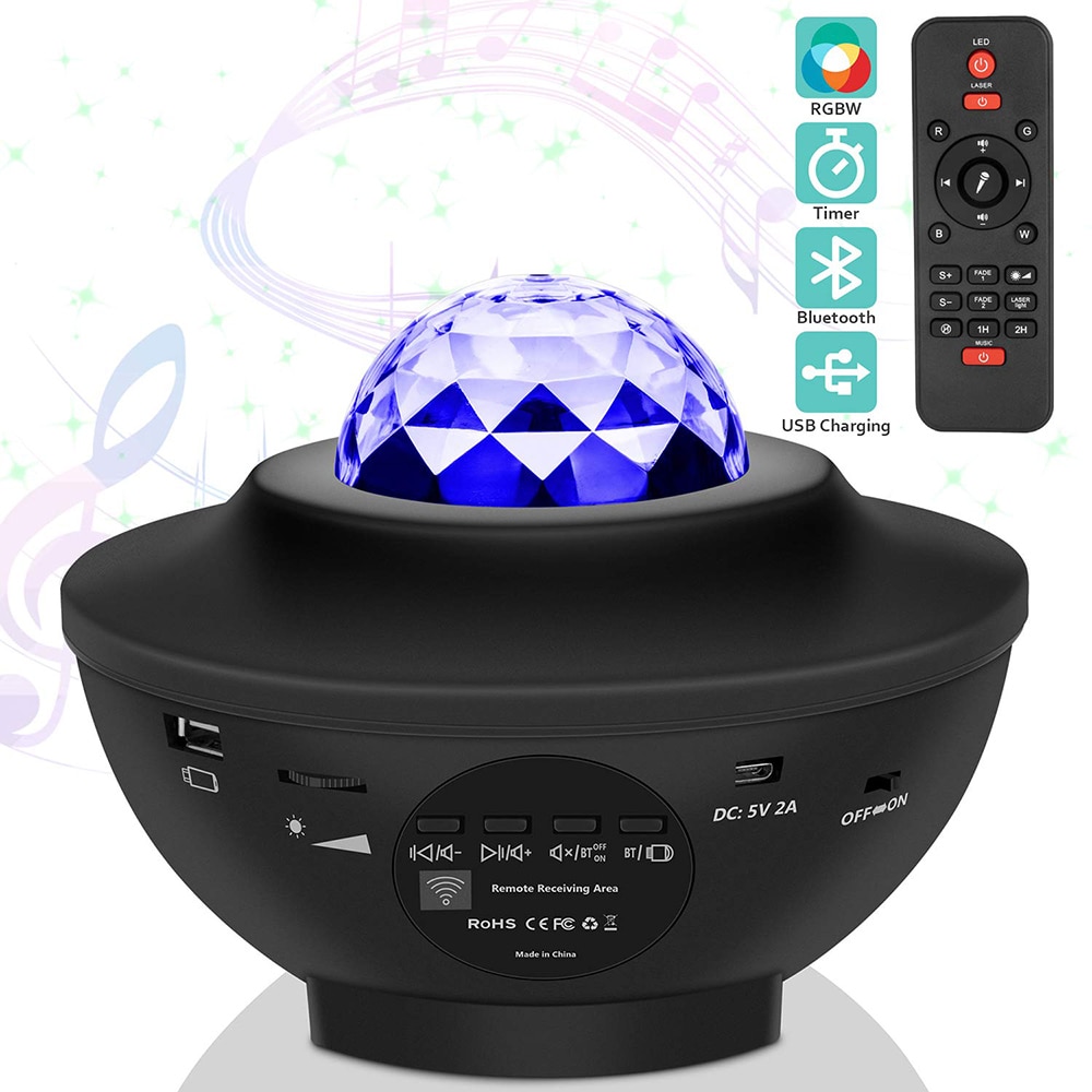 USB LED Star Night Light Music Starry Water Wave LED Projector Light Bluetooth