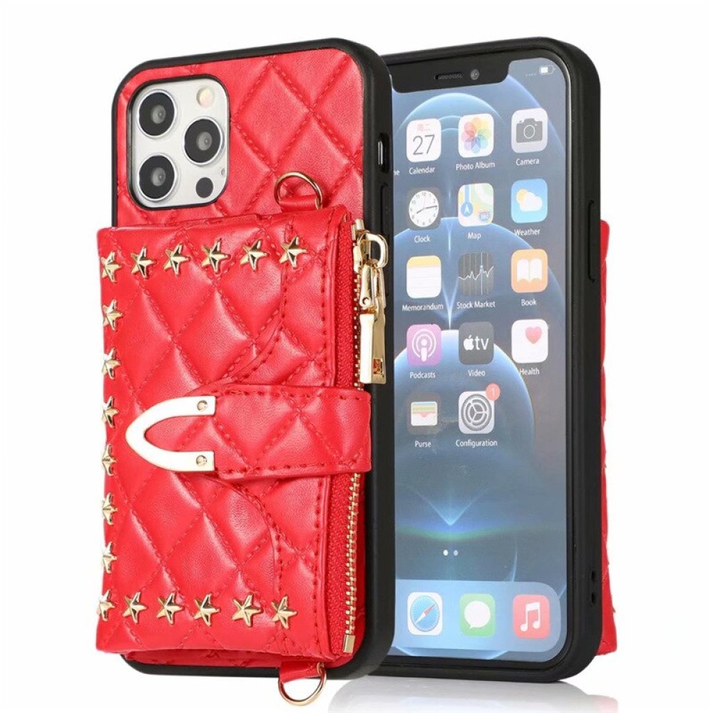 Luxury iPhone wallet case for 13 12 11 with strap